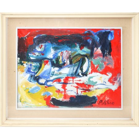 Vincenzo  Politino (Avola  1946)  - Astratto a fondo rosso, 1971