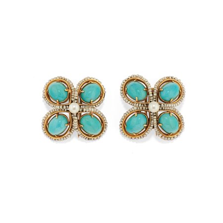 Coppia di spille con turchesi e microperle
