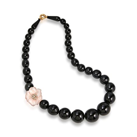 Collana con legno e quarzo rosa