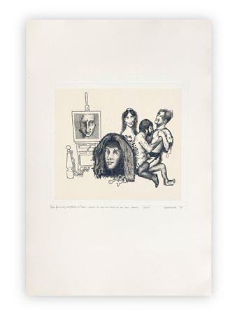 GIUSEPPE GUERRESCHI (1929-1985) - Testa femminile, autoritratto di Füssil, 1981