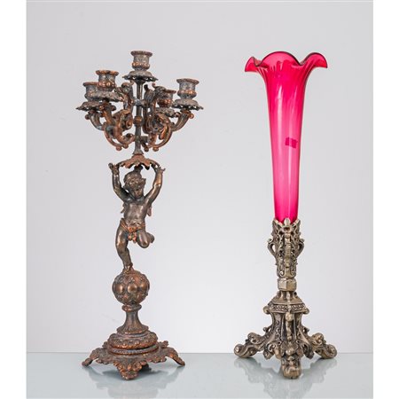 MANIFATTURA ITALIANA PRIMI DEL '900, Portafiori e candelabro