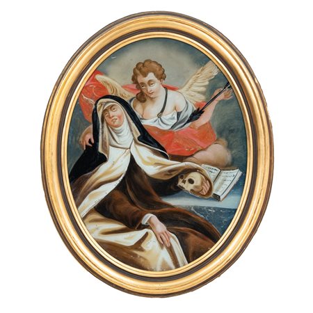 MANIFATTURA ITALIANA XIX SECOLO, Pittura vetro forma ovale