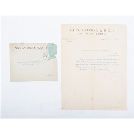 LETTERA AUTOGRAFA DELL’EDITORE GIUSEPPE LATERZA ....