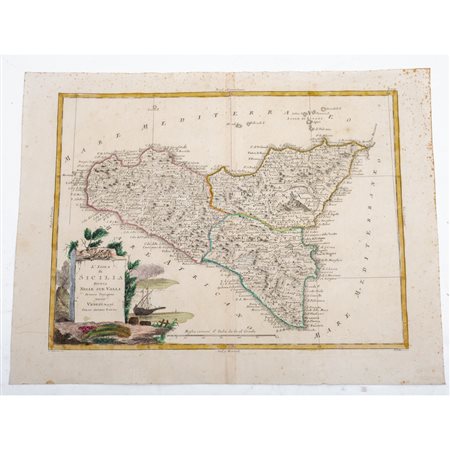 INCISIONE L'ISOLA DI SICILIA DIVISA NELLE SUE VALLI ...
