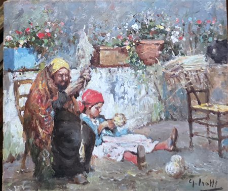 Nonna e nipote in cortile