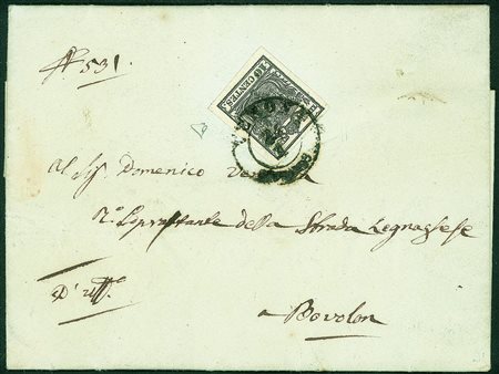 Antichi Stati Italiani - Lombardo Veneto - 10 cent nero (2) carta a mano su...