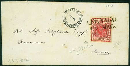 Antichi Stati Italiani - Lombardo Veneto - 15 cent I tipo Cotelè (14) su...