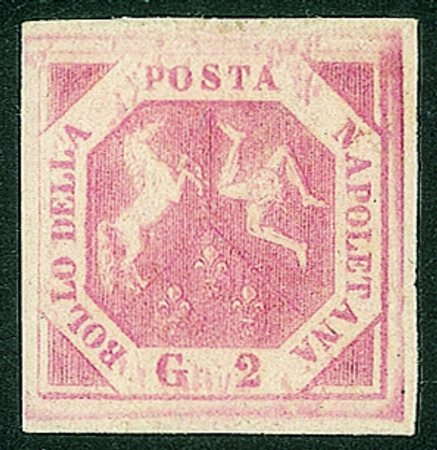 Antichi Stati Italiani - Napoli - 1858 - 2 grana rosa chiaro I Tavola (5) con...