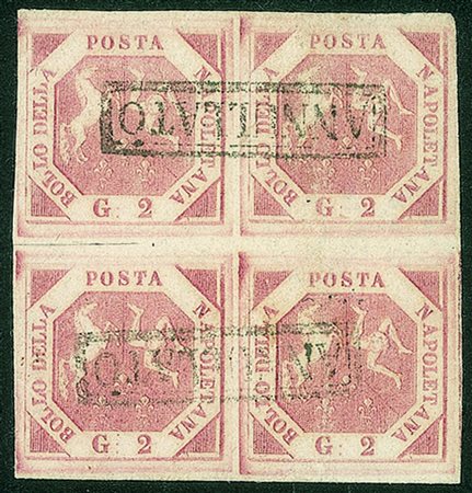 Antichi Stati Italiani - Napoli - 1858 - Quartina del 2 grana rosa chiaro I...