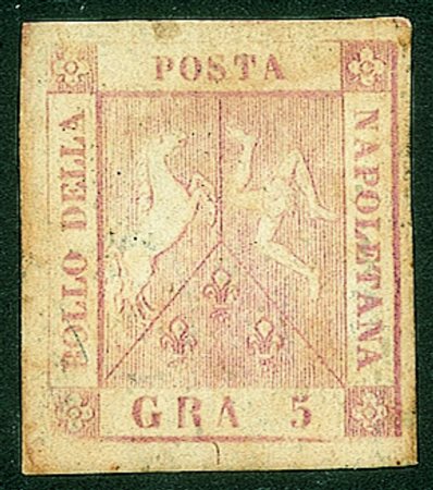 Antichi Stati Italiani - Napoli - 1858 gr.5 rosa chiaro I tavola (8c)Nuovo...