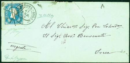 Antichi Stati Italiani - Sardegna - 1851 Lettera con c.20 azzurro (2)Annullo...