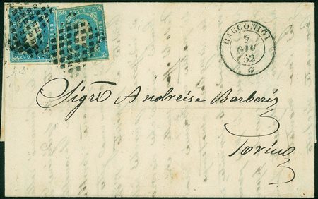 Antichi Stati Italiani - Sardegna - 1851 Lettera con due esemplari c.20...