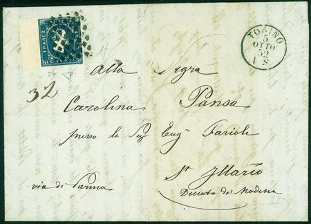 Antichi Stati Italiani - Sardegna - Lettera affrancata con 20 cent (2b)Con...