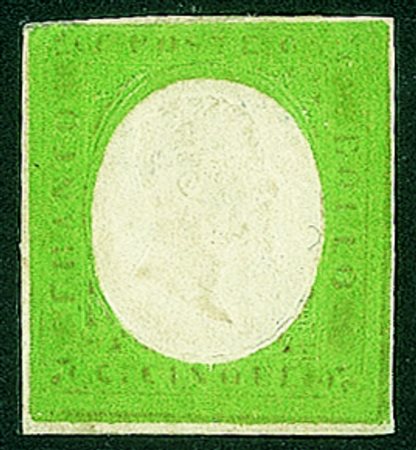 Antichi Stati Italiani - Sardegna - 1854 - 5 cent verde (7d)Nuovo con piena...