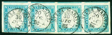 Antichi Stati Italiani - Sardegna - Striscia orizzontale di quattro del 20...