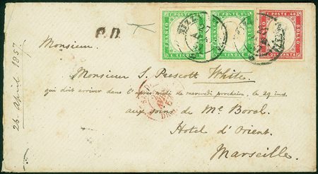 Antichi Stati Italiani - Sardegna - Coppia del 5 cent verde smeraldo + un 40...