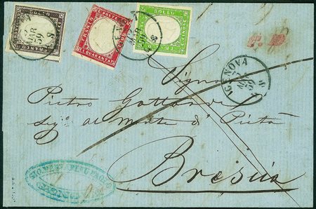 Antichi Stati Italiani - Sardegna - Tricolore - lettera con 5 cent verde...