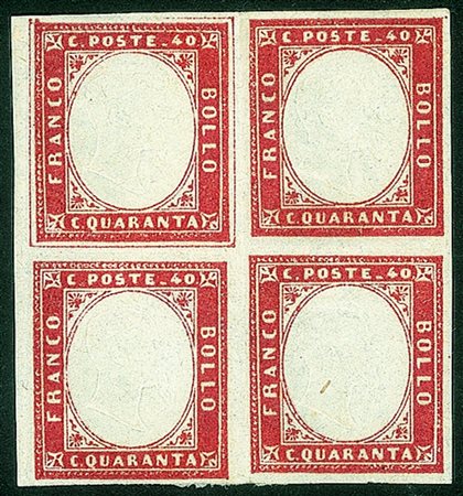 Antichi Stati Italiani - Sardegna - 1859 - Quartina del 40 cent rosso mattone...