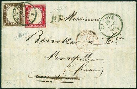 Antichi Stati Italiani - Sardegna - Lettera affrancata con 10 cent bruno...