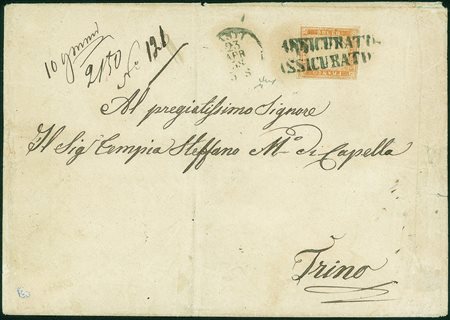 Antichi Stati Italiani - Sardegna - Lettera assicurata di doppio porto da...