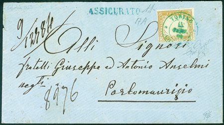 Antichi Stati Italiani - Sardegna - Busta assicurata affrancata con 80 cent...
