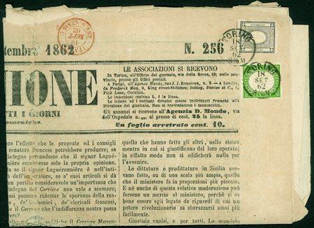 Antichi Stati Italiani - Sardegna - Giornale 'L'Opinione' affrancato con 5...
