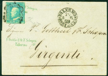Antichi Stati Italiani - Sicilia - 2 grana cobalto I Tavola (6b) su bustina...