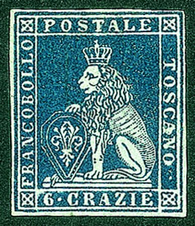 Antichi Stati Italiani - Toscana - 1851 cr.6 indaco su azzurro (7a)Nuovo con...