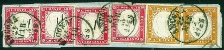 Regno - Vittorio Emanuele II - Frammento con rara affrancatura multipla del...