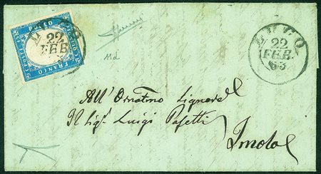 Regno - Vittorio Emanuele II - 15 cent celeste latteo (11d) su letterina da...