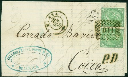 Regno - Vittorio Emanuele II - Due 5 cent Vitt. Em. II (T16) su letterina da...