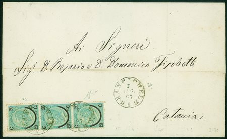 Regno - Vittorio Emanuele II - Striscia verticale di tre del 20 su 15 cent I...