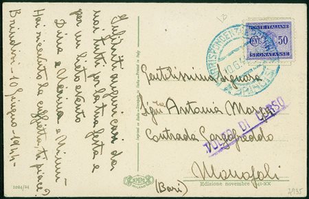 Regno - Segnatasse - Tolto di Corso (violetto) - Cartolina affrancata con 50...