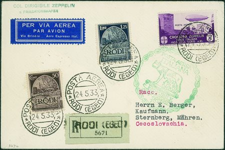 Colonie - Egeo - Volo su Roma - Corriere dell'Egeo - busta con 5 lire...