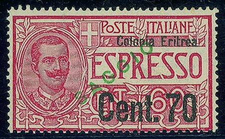 Colonie - Eritrea - 1925 - Saggio - Espresso 70 cent su 60 cent (Regno 9) con...