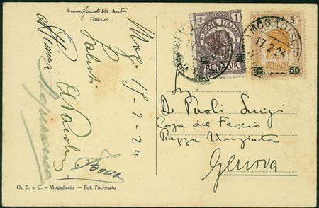 Colonie - Somalia - Cartolina con 1 besa su 2 cent + 5 besa su 50 cent...