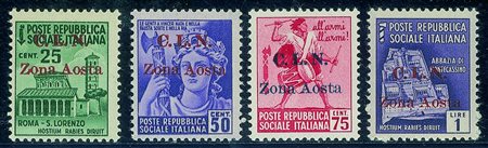 C.L.N. - Aosta - 1944 - Monumenti Distrutti soprastampati (1/4) - serie...