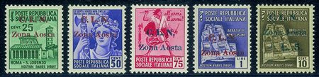 C.L.N. - Aosta - 1944 - Monumenti Distrutti soprastampati (1/8) - serie...