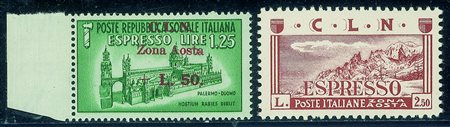 C.L.N. - Aosta - 1944 - Emissione completa soprastampati Zona Aosta +...