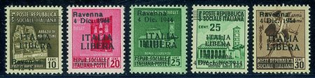 C.L.N. - Ravenna - 1944 - Soprastampati 'Ravenna Italia Libera' - serie...