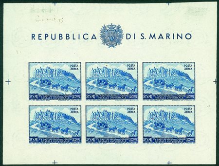 San Marino - 1951 - Foglietto Vedute (11) non dentellatoNuovo con gomma...