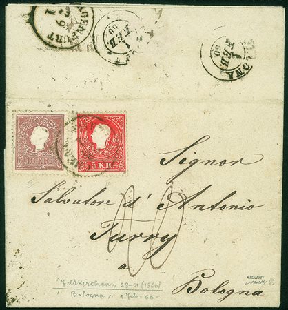 Estero - Austria - 5 kreuzer + 10 kreuzer (13 II + 14 II) su lettera da...