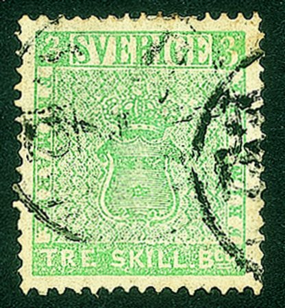 Estero - Svezia - 1855 - 3 skilling verde Stemma (1) - usato - molto bello e...