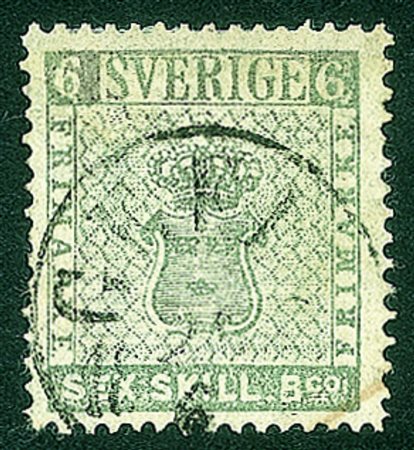 Estero - Svezia - 1855 - 6 skilling grigio (3) - annullato GefleMolto bello