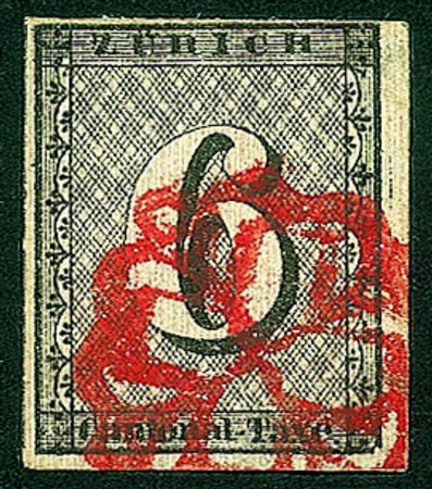 Estero - Svizzera - 1843 - Cantonale - 6 rappen nero di Zurigo (10a) con...