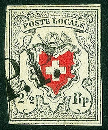 Estero - Svizzera - 1850 - 2 1/2 rappen Poste Locale (16) con croce...
