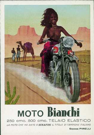 Cartoline - Pubblicitarie - Moto Bianchi - negressa in topless - illustratore...