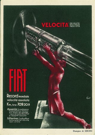 Cartoline - Pubblicitarie - Fiat - record velocità assoluta - illustratore...