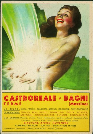 Cartoline - Pubblicitarie - Terme Castroreale Bagni - donna sotto getto...