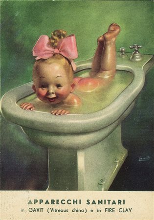 Cartoline - Pubblicitarie - Pozzi ceramica apparecchi sanitari - illustratore...